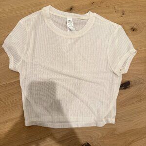 ALO White Ribbed Sea Coast Short Sleeve Top